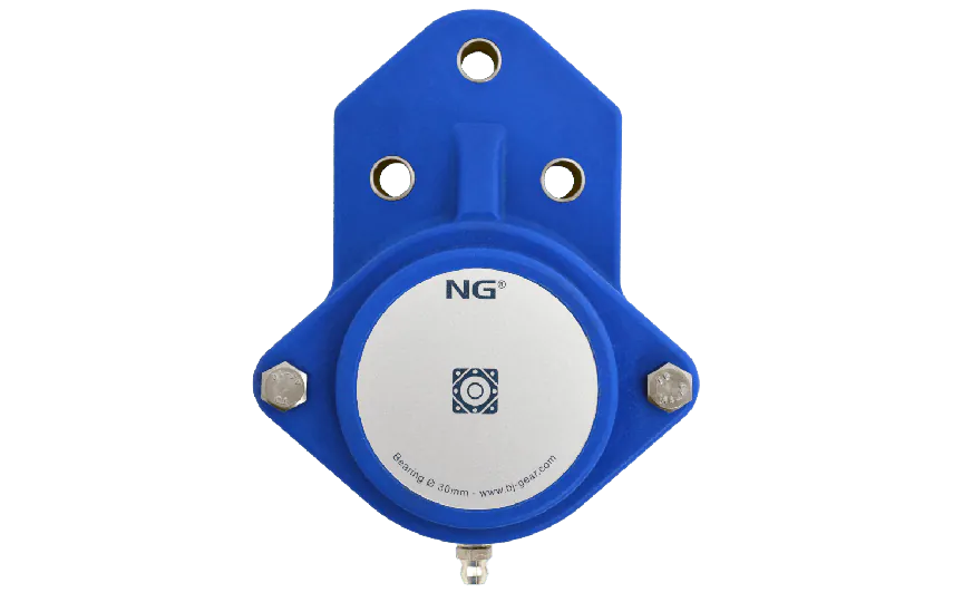 NG waterproof flange bearing F3 Ø30, 3-bolt, closed cover, blue